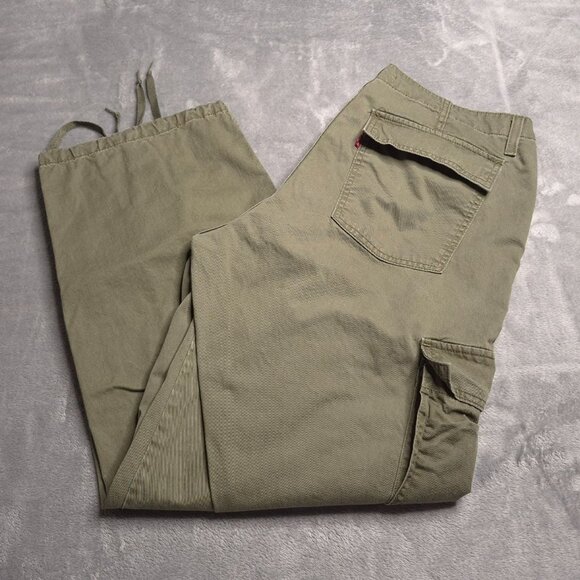 Levis 94 Baggy Womens Cargo Pants Olive Green 32 Relaxed Fit Hem Drawstrings - Picture 1 of 8